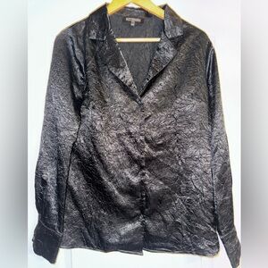 Kittenish Black Crinkle Button-Up Shirt